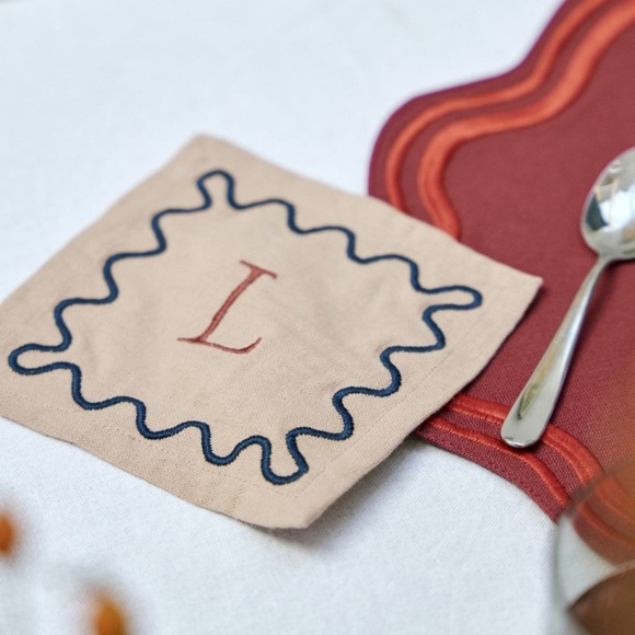 Anthropologie Monogram Cotton Cocktail Napkins Set of 4 Initial L Embroidered - Picture 1 of 8